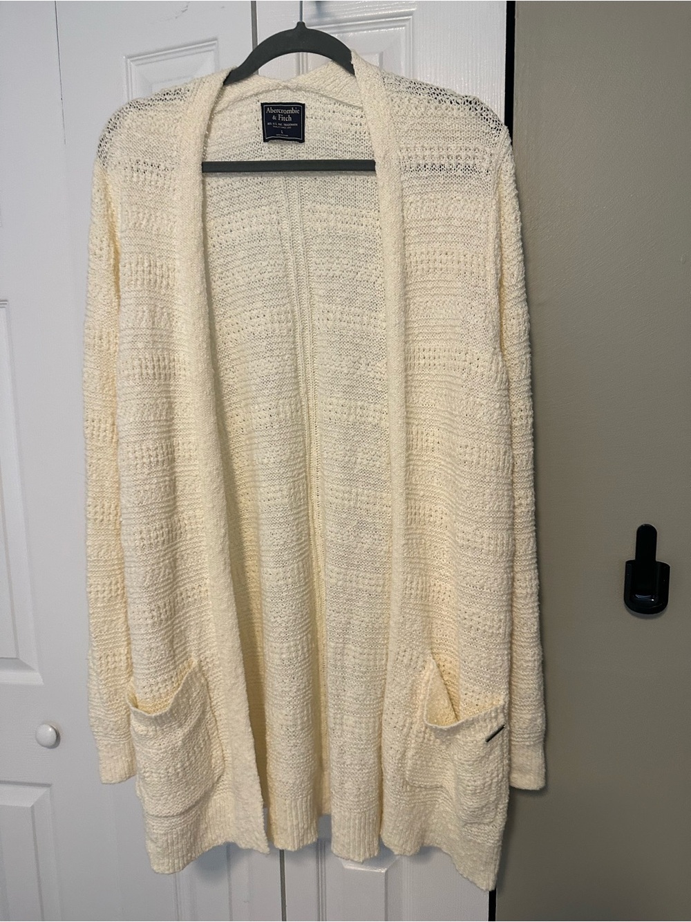 Abercrombie & Fitch Ivory Open-Front Knit Cardigan